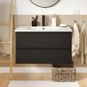 Ensemble meuble simple vasque 80cm avec plan céramique et robinet noir