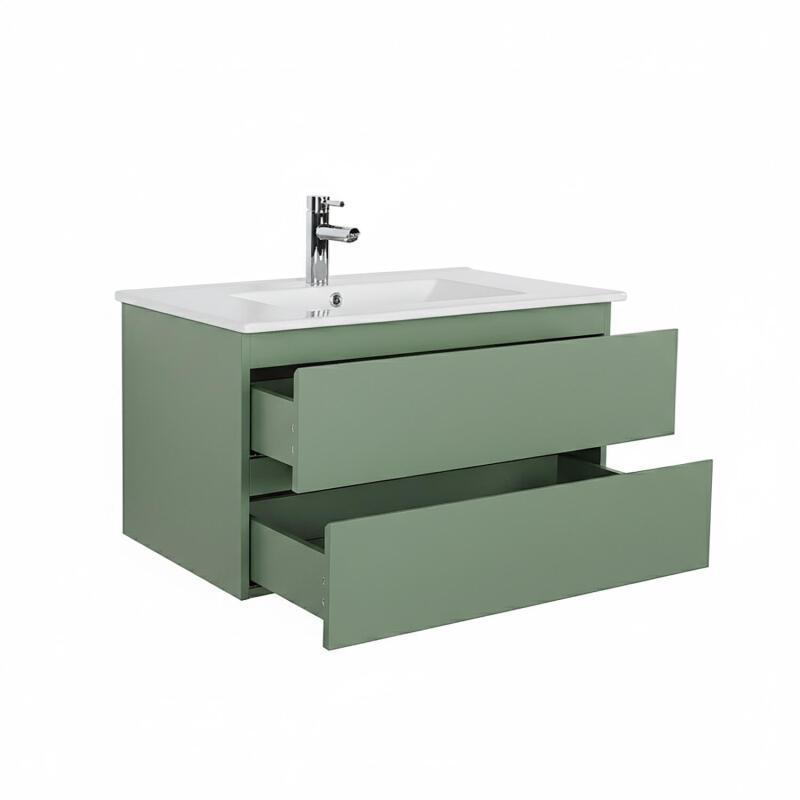 Ensemble meuble simple vasque 80cm avec plan céramique et robinet noir