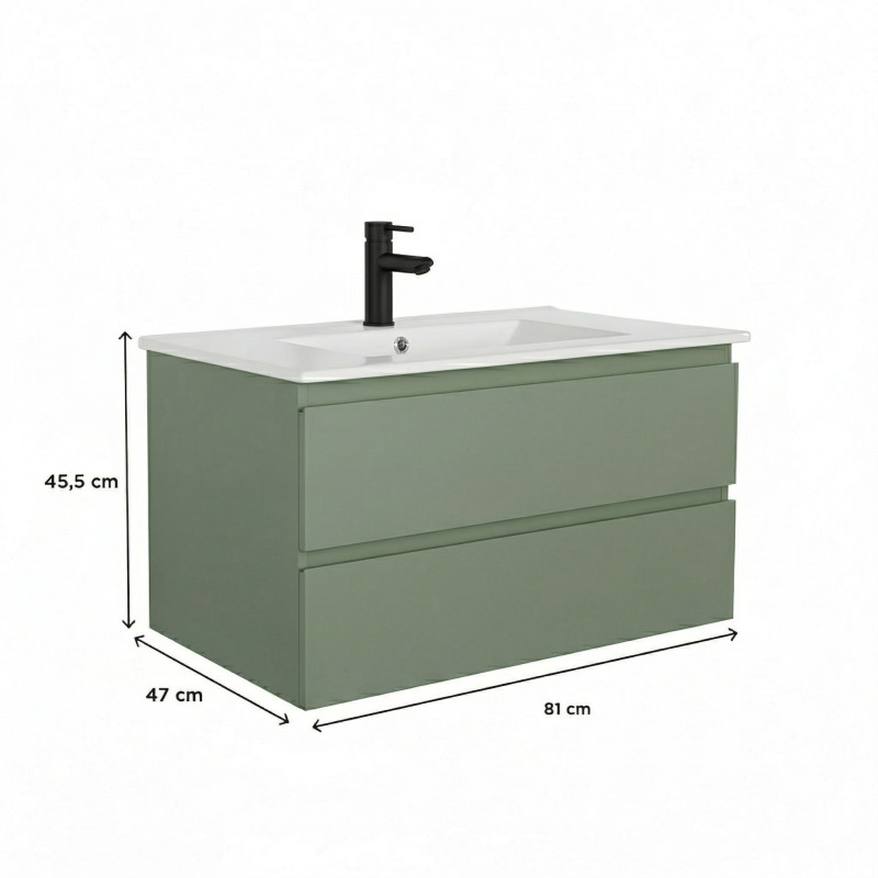 Ensemble meuble simple vasque 80cm avec plan céramique et robinet noir