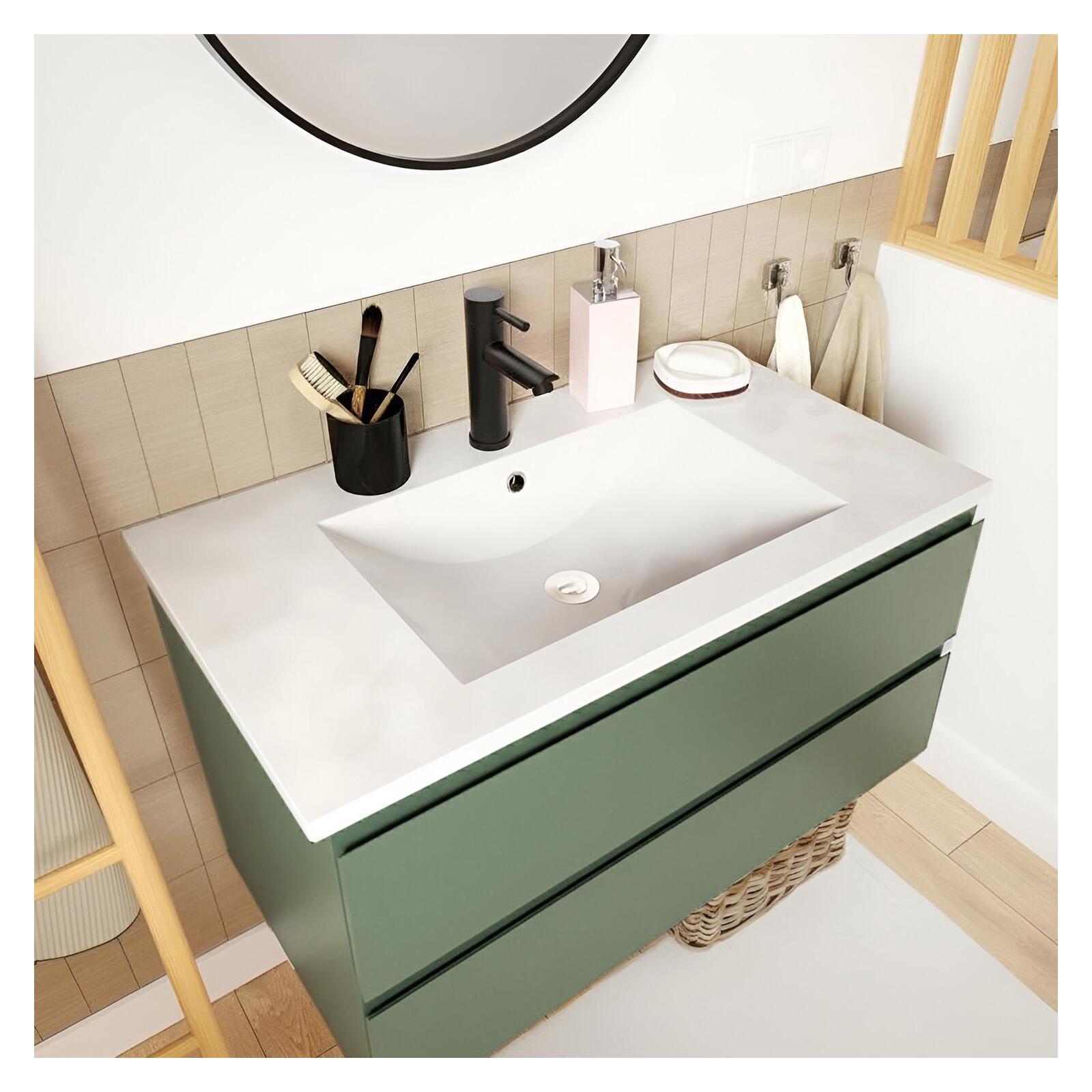 Ensemble meuble simple vasque 80cm avec plan céramique et robinet noir