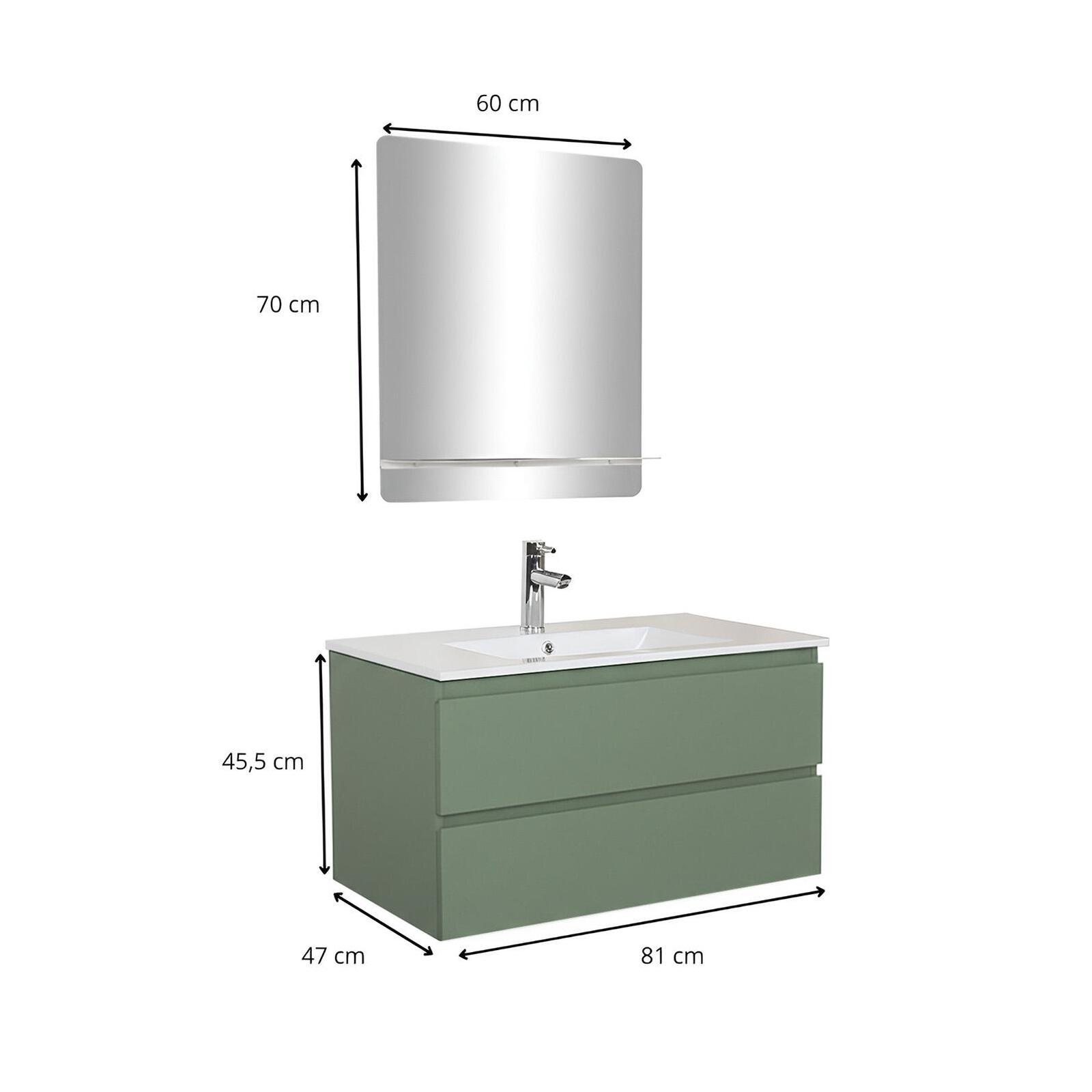 Ensemble meuble simple vasque 80cm avec plan céramique, robinet chromé et miroir