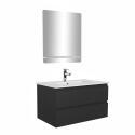 Ensemble meuble simple vasque 80cm avec plan céramique, robinet chromé et miroir
