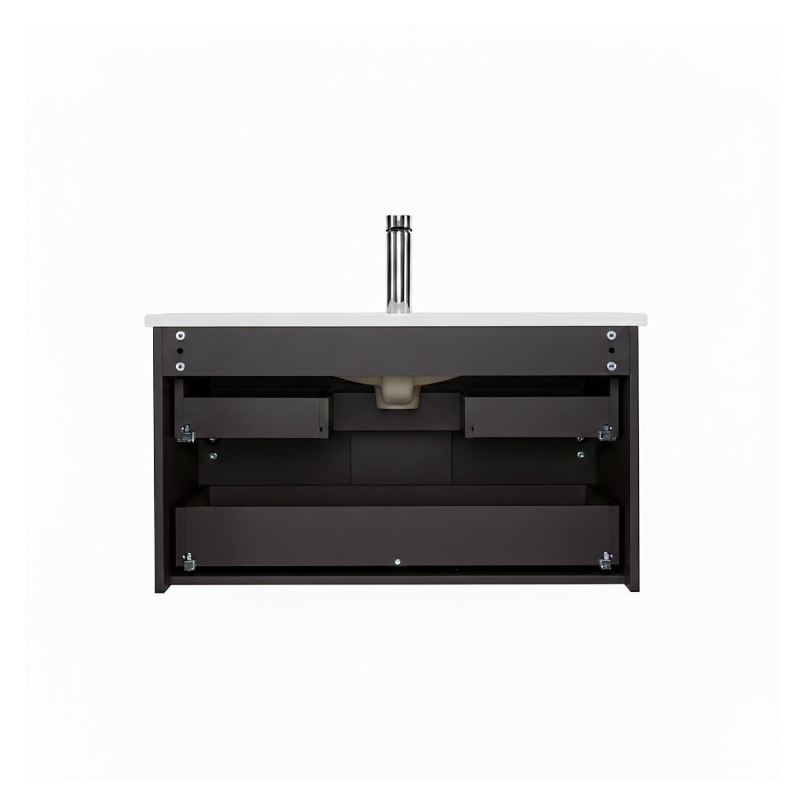 Ensemble meuble simple vasque 80cm avec plan céramique, robinet chromé et miroir