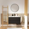 Ensemble meuble simple vasque 80cm avec plan céramique, robinet noir et miroir