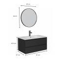 Ensemble meuble simple vasque 80cm avec plan céramique, robinet noir et miroir