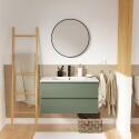 Ensemble meuble simple vasque 80cm avec plan céramique, robinet noir et miroir