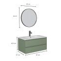 Ensemble meuble simple vasque 80cm avec plan céramique, robinet noir et miroir