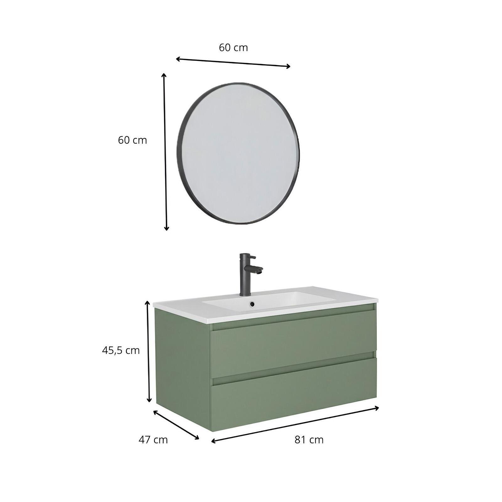 Ensemble meuble simple vasque 80cm avec plan céramique, robinet noir et miroir