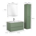 Ensemble meuble simple vasque 80cm avec plan céramique, robinet, miroir et colonne