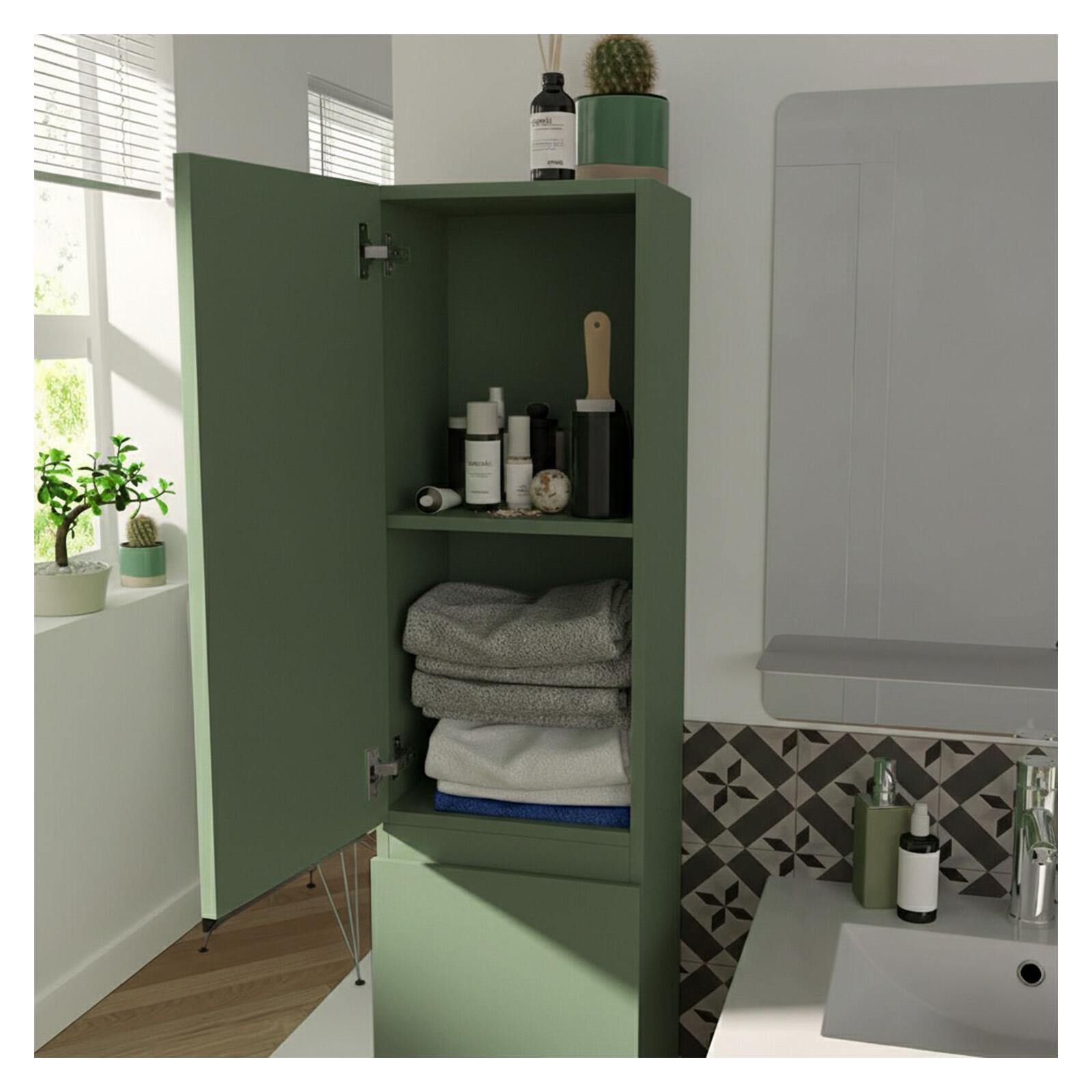 Ensemble meuble simple vasque 80cm avec plan céramique, robinet, miroir et colonne