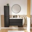 Ensemble meuble simple vasque 80cm avec plan céramique, robinet, miroir et colonne