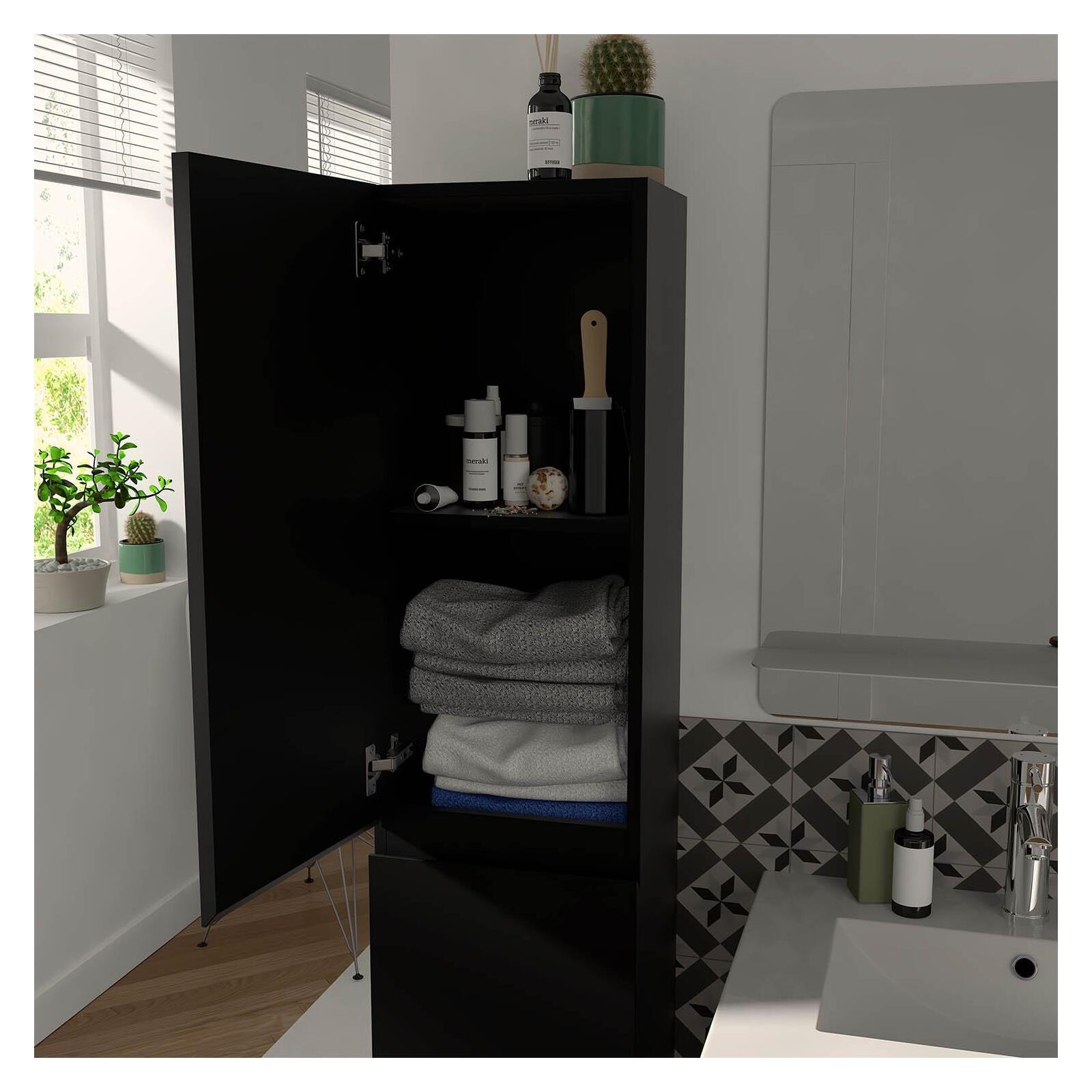 Ensemble meuble simple vasque 80cm avec plan céramique, robinet, miroir et colonne