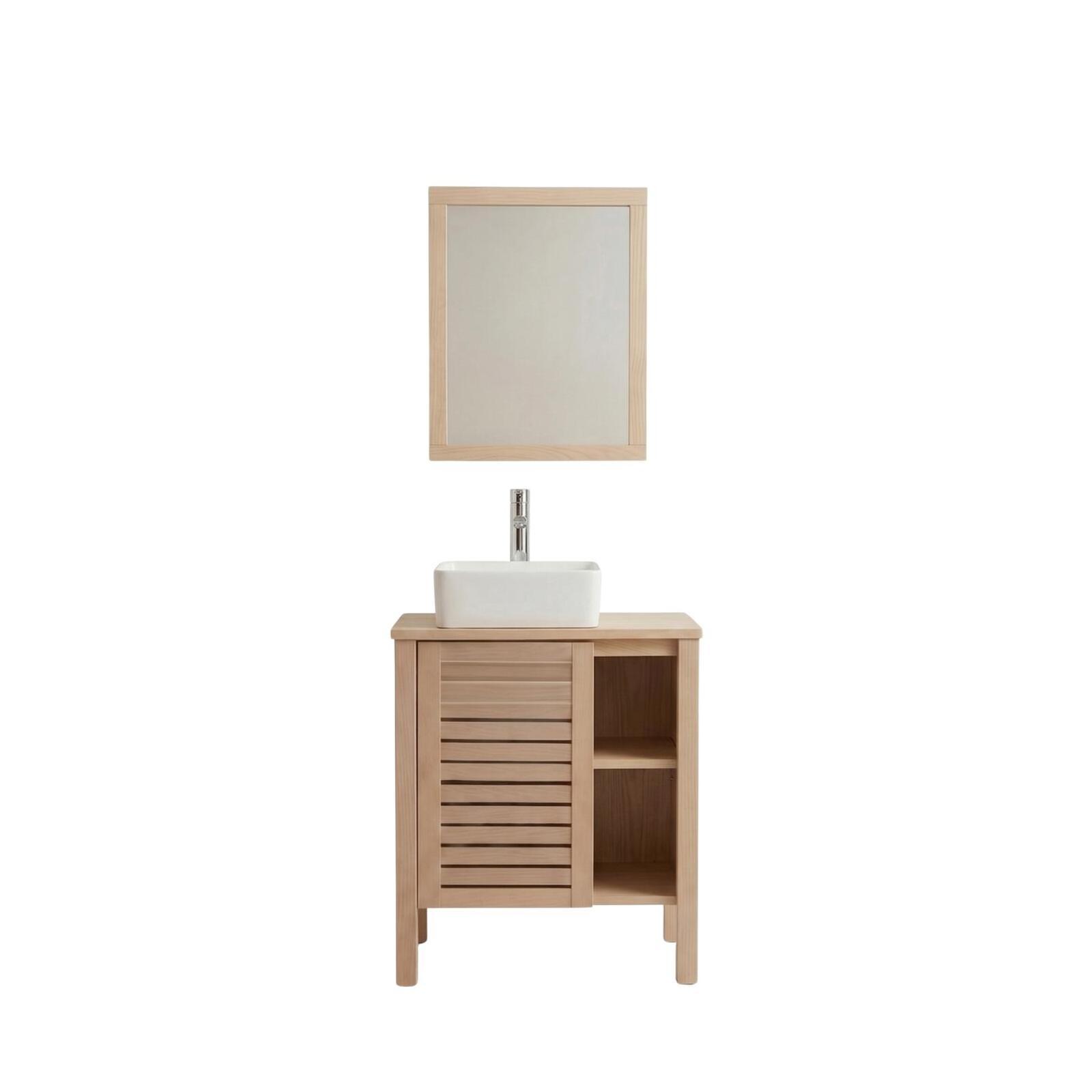 Ensemble simple vasque 60cm chêne avec vasque, robinet et miroir
