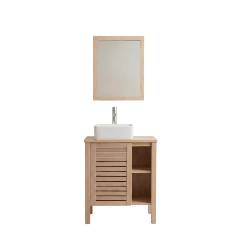 Ensemble simple vasque 60cm chêne avec vasque, robinet et miroir