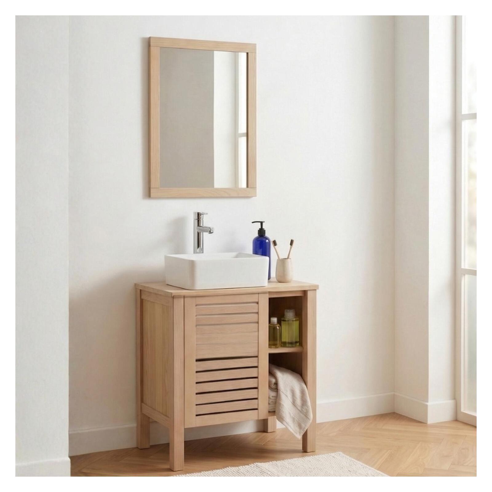 Ensemble simple vasque 60cm chêne avec vasque, robinet et miroir