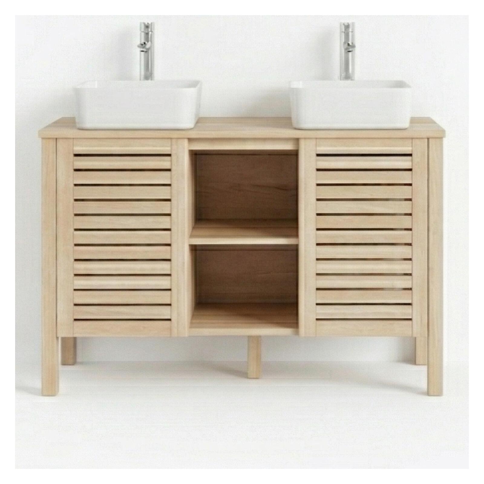 Ensemble simple vasque 90cm chêne avec vasque céramique carrée