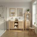 Ensemble simple vasque 90cm chêne avec vasque céramique carrée