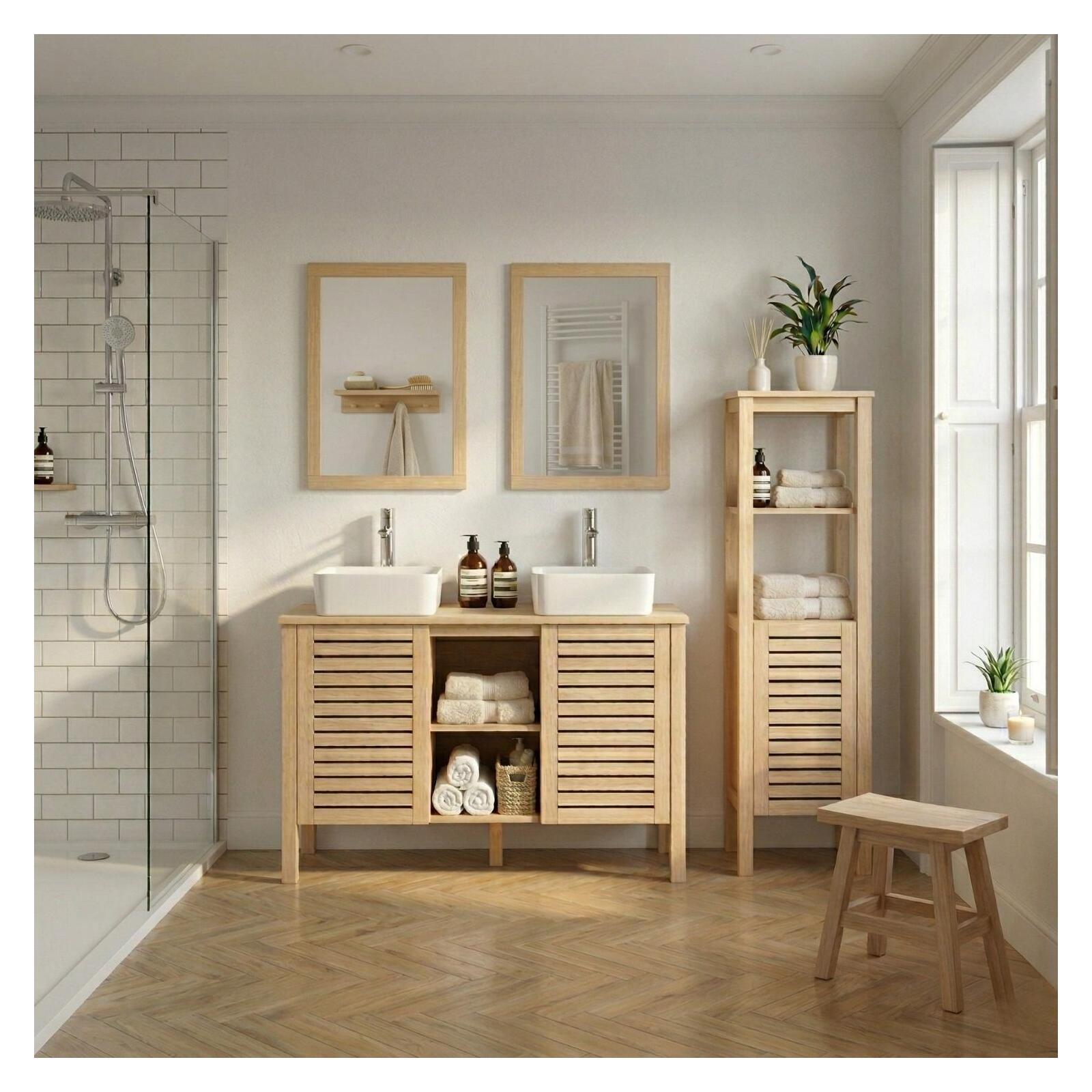 Ensemble simple vasque 90cm chêne avec vasque et robinet chromé
