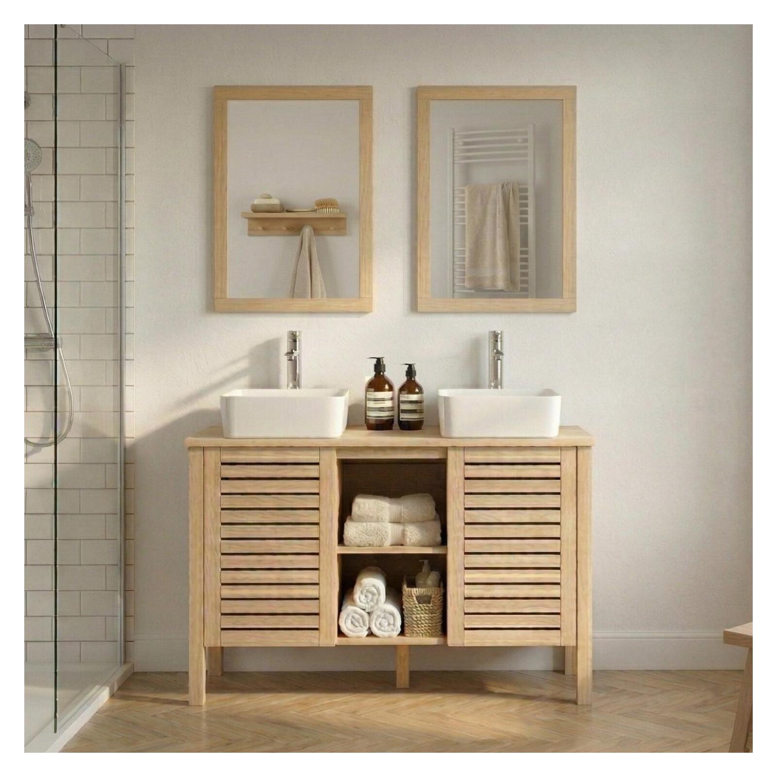 Ensemble simple vasque 90cm chêne avec vasque, robinet et miroir
