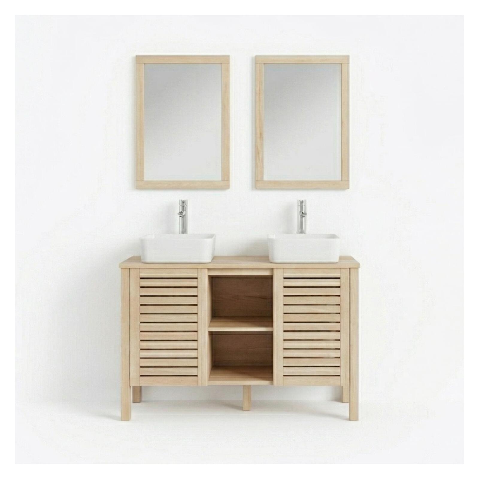 Ensemble simple vasque 90cm chêne avec vasque, robinet et miroir