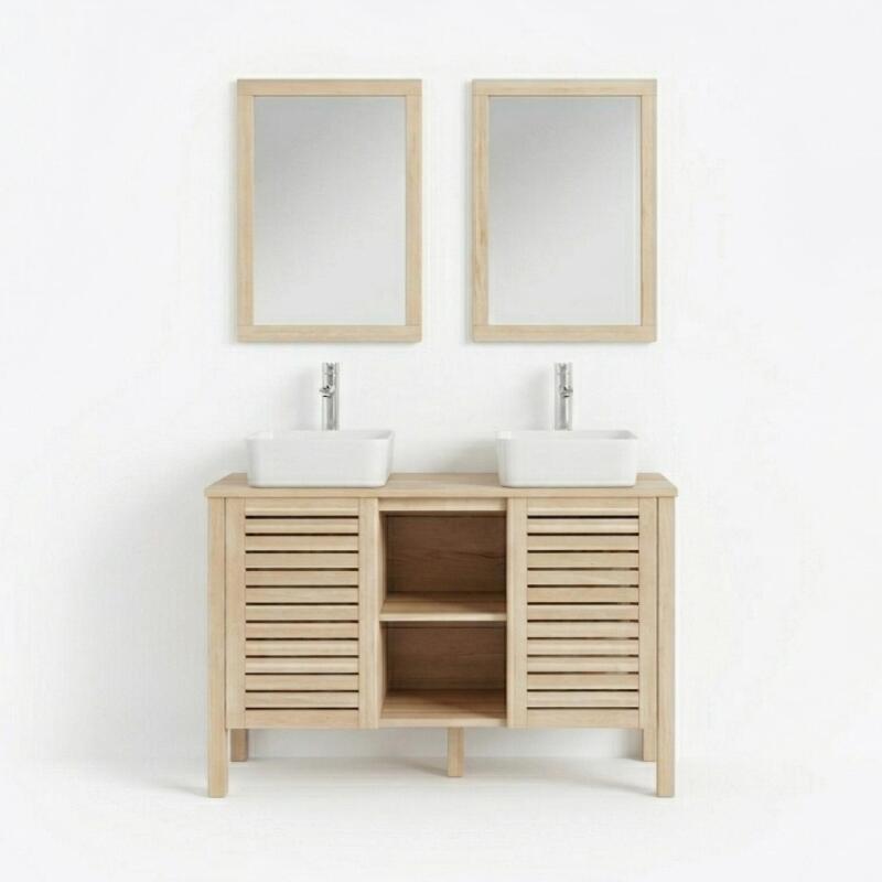 Ensemble simple vasque 90cm chêne avec vasque, robinet et miroir