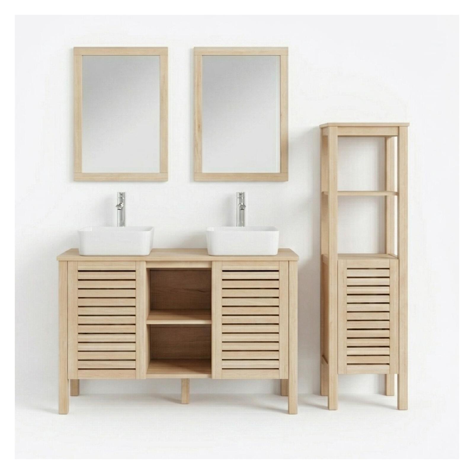 Ensemble simple vasque 90cm chêne avec vasque, robinet, miroir et colonne