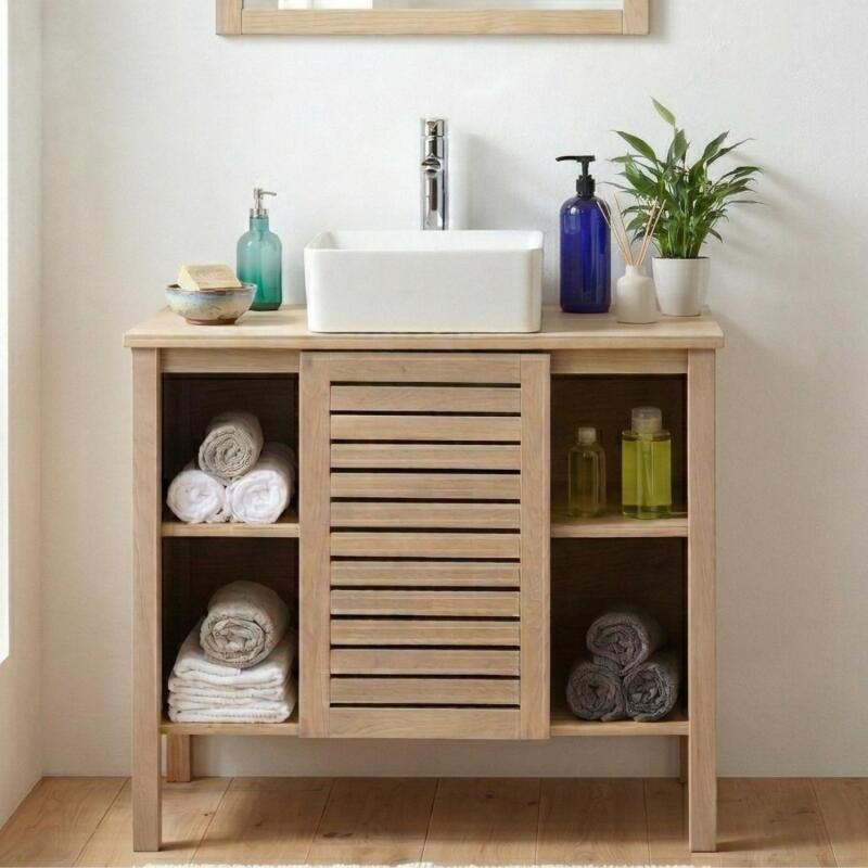 Ensemble simple vasque 90cm chêne avec vasque et robinet chromé