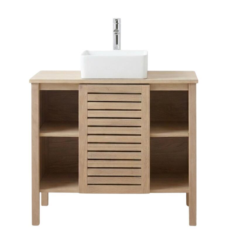 Ensemble simple vasque 90cm chêne avec vasque et robinet chromé