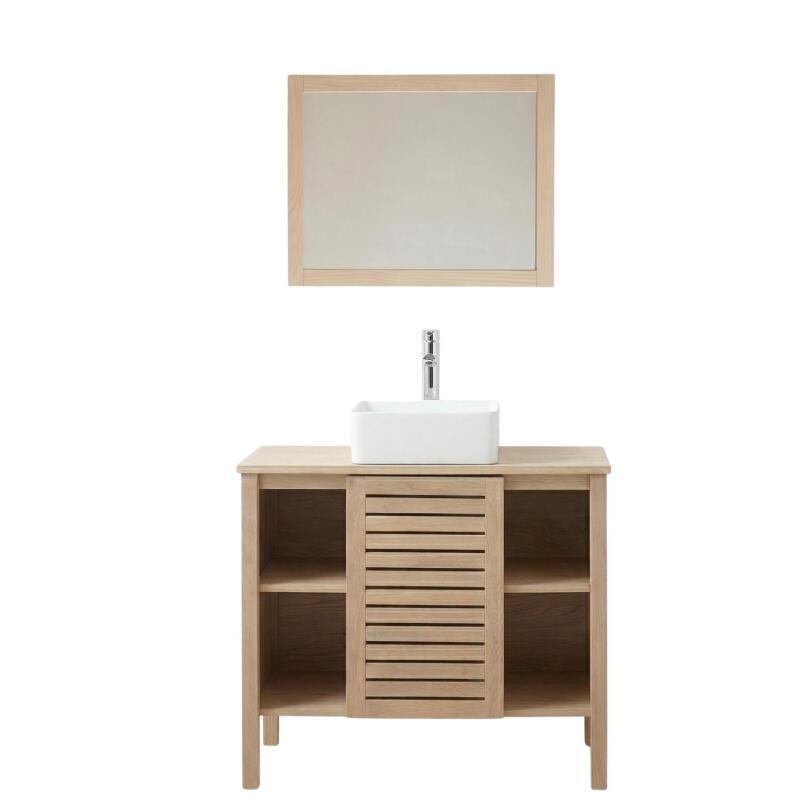 Ensemble simple vasque 90cm chêne avec vasque, robinet et miroir