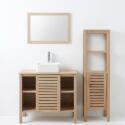 Ensemble simple vasque 90cm chêne avec vasque, robinet, miroir et colonne