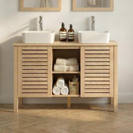 Ensemble double vasque 120cm chêne avec vasque céramique carrée