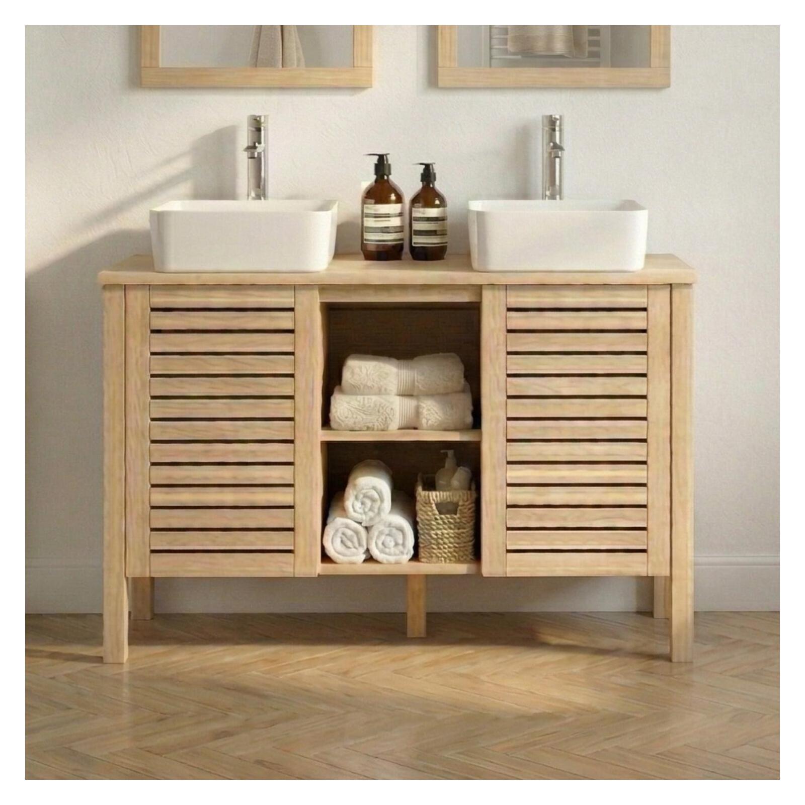 Ensemble double vasque 120cm chêne avec vasque et robinet chromé