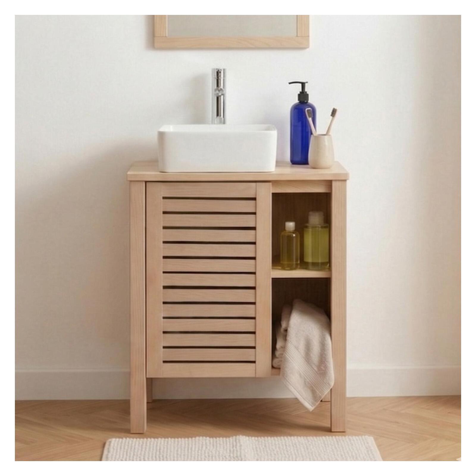 Ensemble simple vasque 60cm chêne avec vasque et robinet chromé