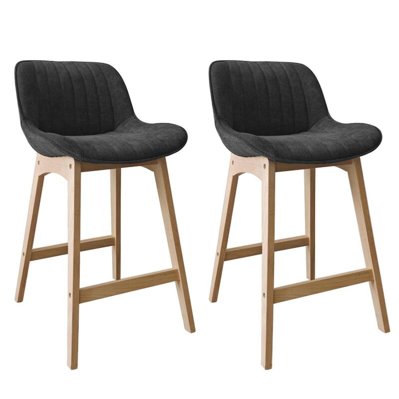 Lot de chaises d'îlot et bar en chêne et assise tissu velours côtelé H65cm