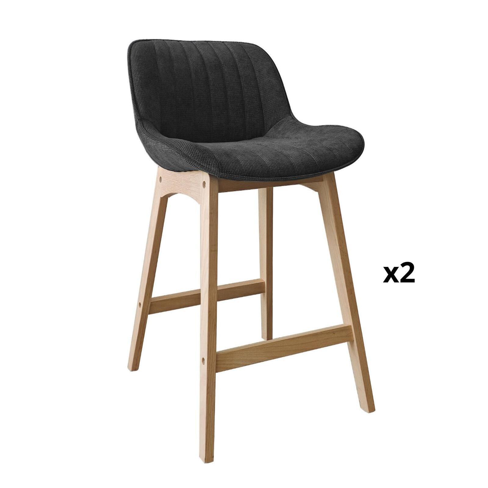 Lot de chaises d'îlot et bar en chêne et assise tissu velours côtelé H65cm