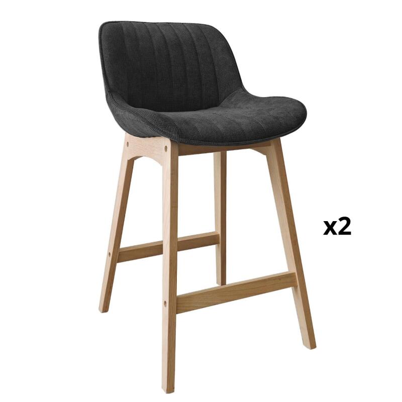 Lot de chaises d'îlot et bar en chêne et assise tissu velours côtelé H65cm