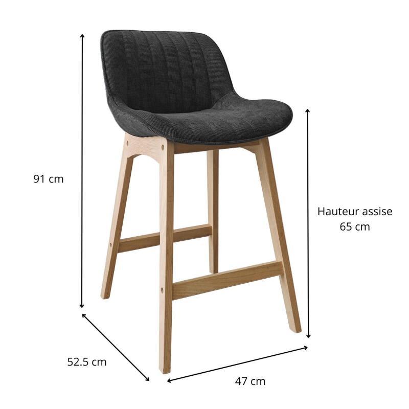 Lot de chaises d'îlot et bar en chêne et assise tissu velours côtelé H65cm