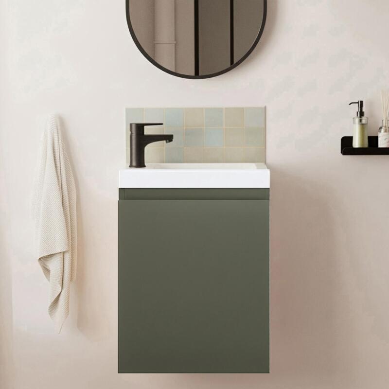 Ensemble lave-mains suspendu avec robinet noir