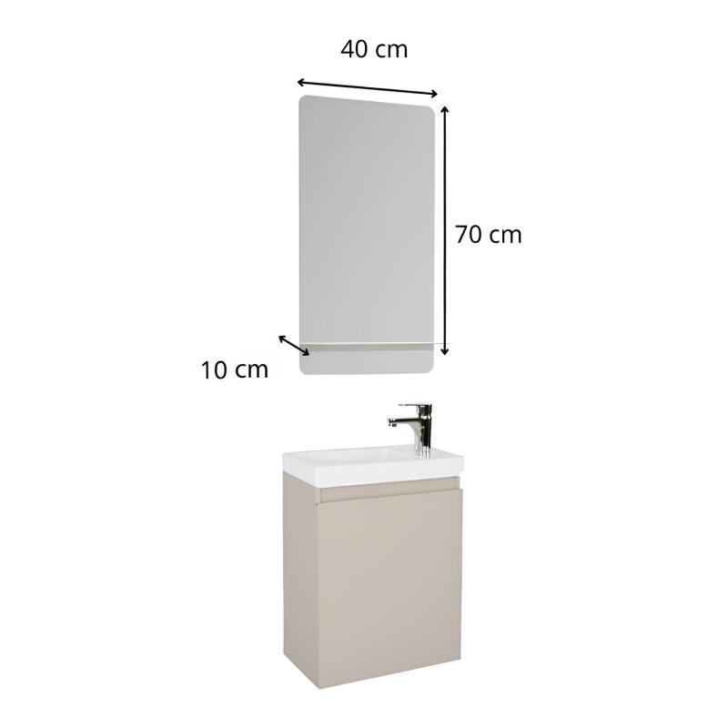 Ensemble lave-mains suspendu avec robinet chromé et miroir tablette