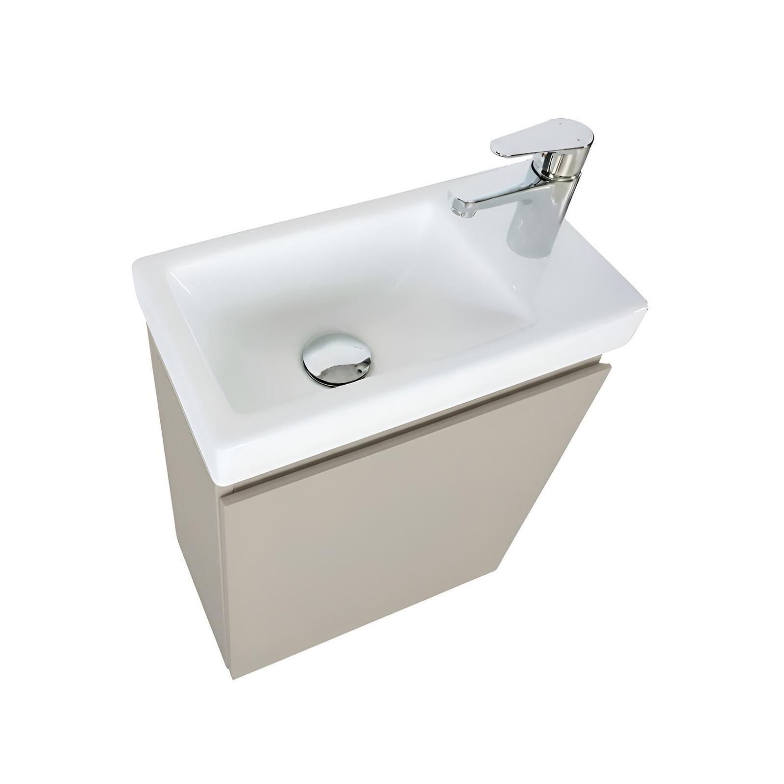 Ensemble lave-mains suspendu avec robinet chromé et miroir tablette