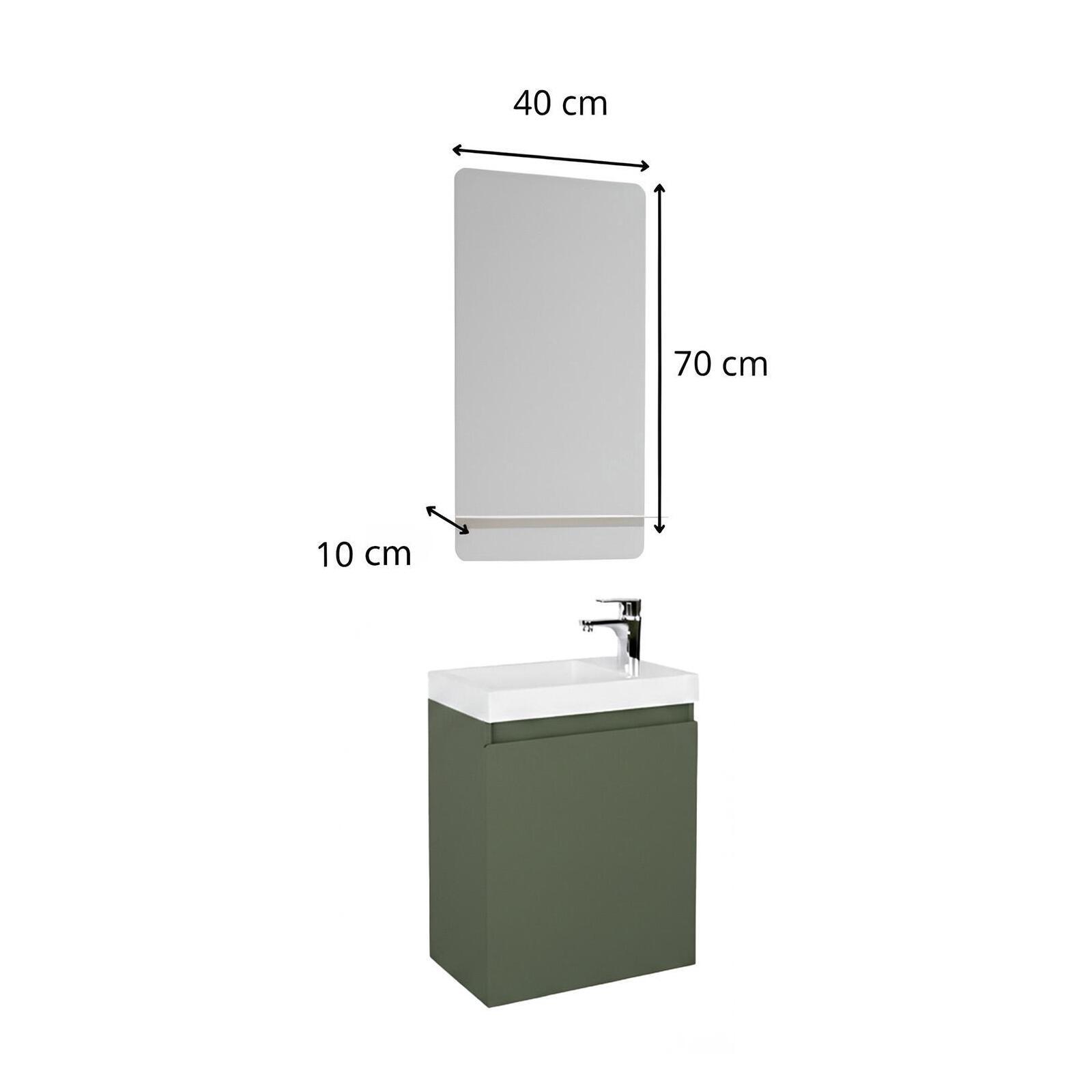 Ensemble lave-mains suspendu avec robinet chromé et miroir tablette
