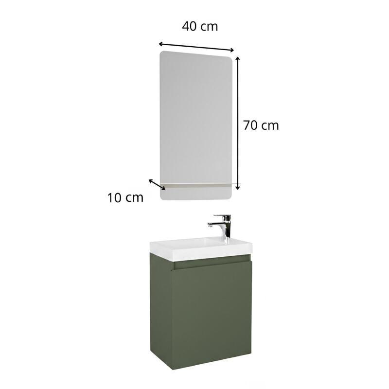 Ensemble lave-mains suspendu avec robinet chromé et miroir tablette