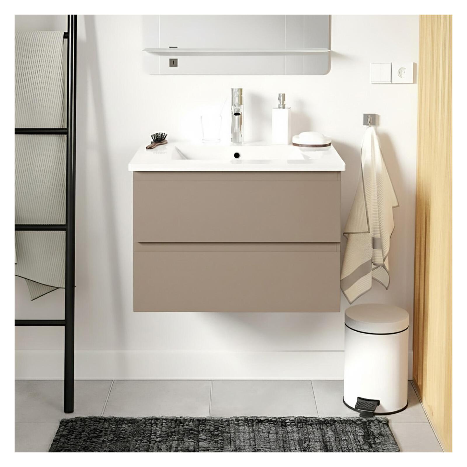 Ensemble simple vasque 60cm avec plan céramique et robinet chromé