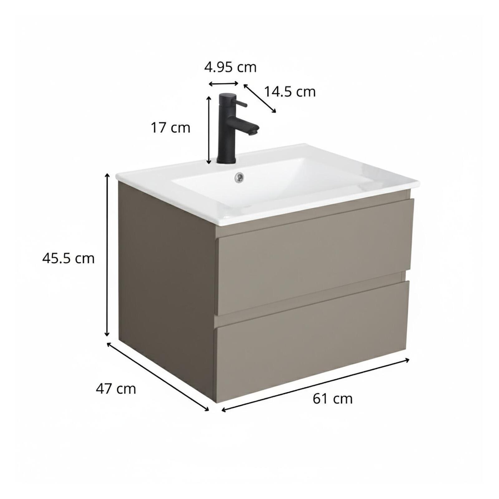 Ensemble simple vasque 60cm avec plan céramique et robinet chromé
