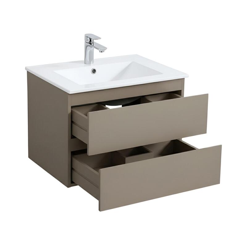 Ensemble simple vasque 60cm avec plan céramique et robinet chromé