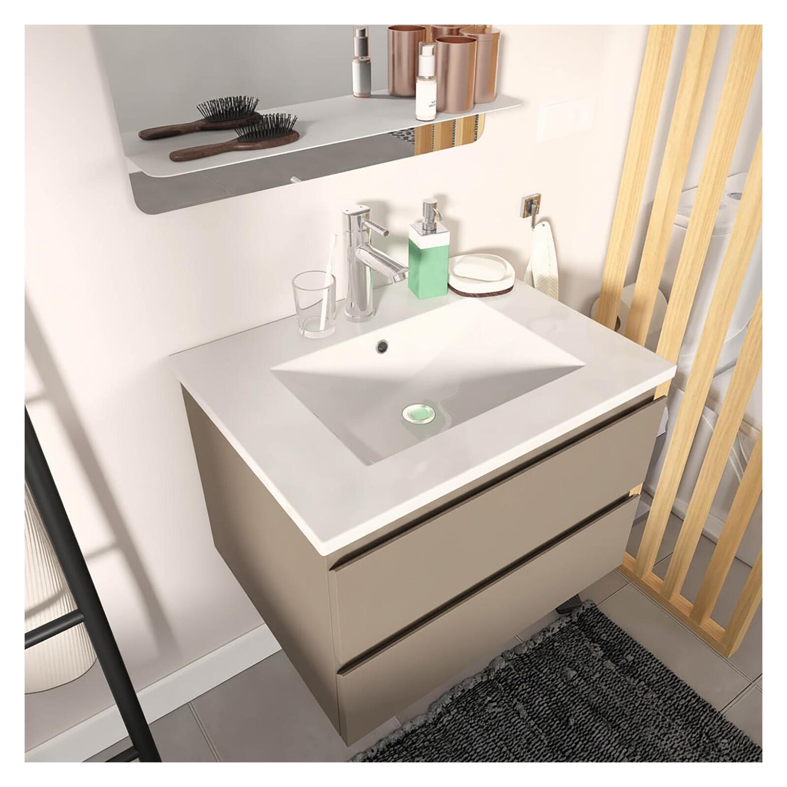 Ensemble simple vasque 60cm avec plan céramique et robinet chromé