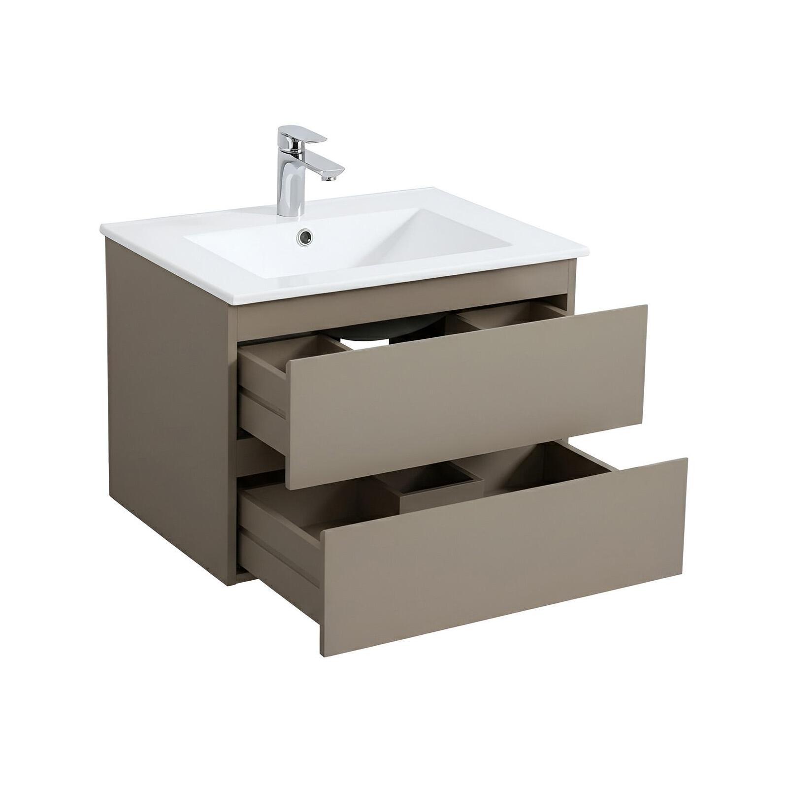 Ensemble simple vasque 60cm avec plan céramique et robinet noir