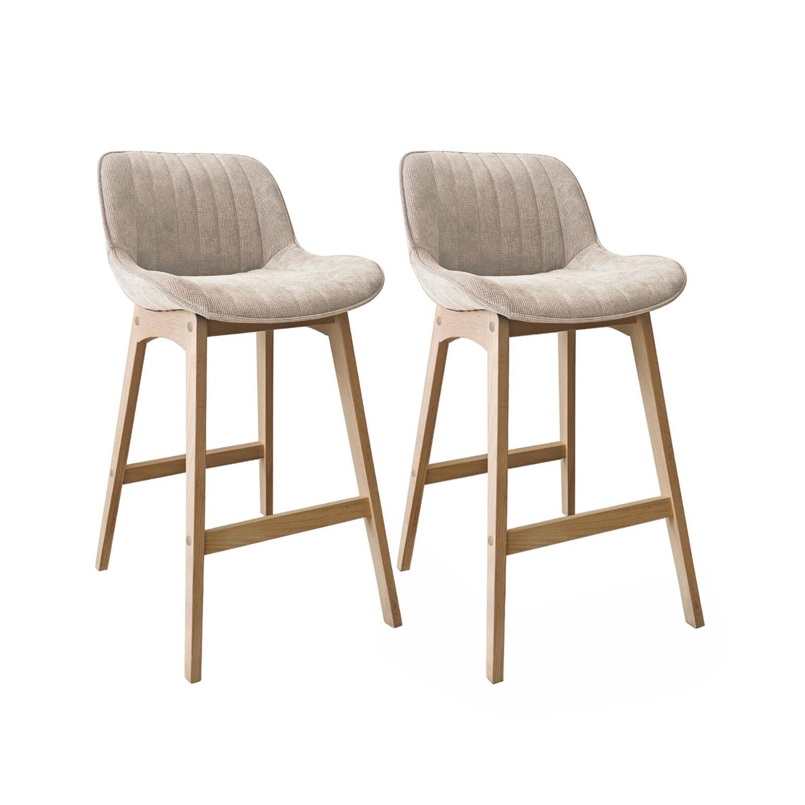 Lot de tabourets de bar en chêne et assise tissu velours côtelé H75cm