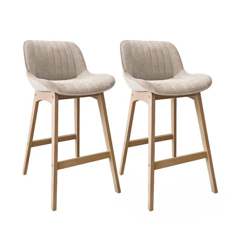 Lot de tabourets de bar en chêne et assise tissu velours côtelé H75cm