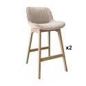 Lot de tabourets de bar en chêne et assise tissu velours côtelé H75cm